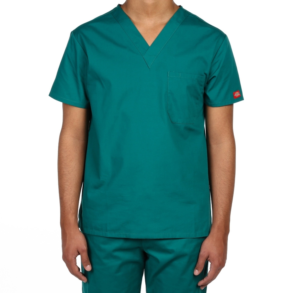 Dickies Unisex V-Neck One Pocket Scrub Top In Hunter Green Size L